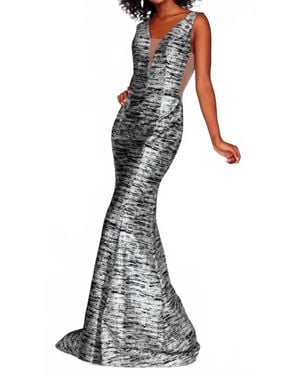 Clarisse Plunging V-Neck Glitter Knit Mermaid Gown - White