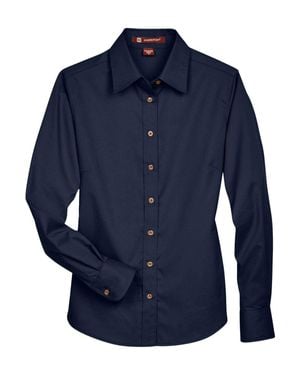 Harriton Easy Blend Long Sleeve Twilldress Shirt With Stain-Release - Blue