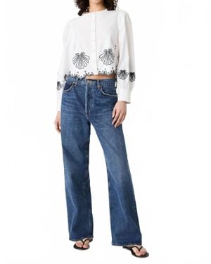 French Connection Cambria Embroidered Long Sleeve Blouse - Blue