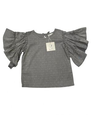 POPPET & FOX Girl's Ruffle Sleeve Blouse - Gray