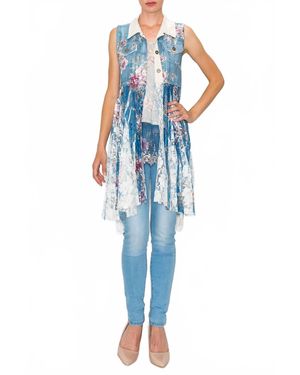 Origami Jewellery Floral Sueded Lace Vest - Blue