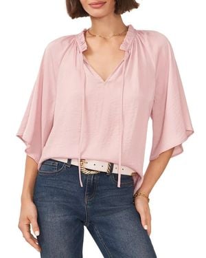 Vince Camuto Blouse Rose Pleated Sheer Ruffle Split Neck Red466