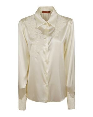 Ermanno Scervino Cream Lace Trim Satin Shirt - Natural