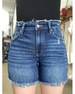 Kancan Highrise Fray Hem Shorts - Blue