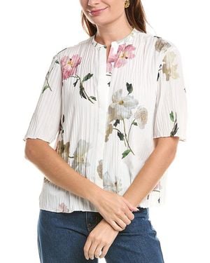 Vince Wilted Peony Pleated Band Collar Shirt - Gray