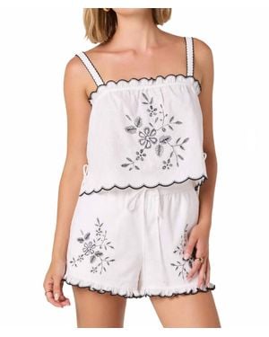 Astr Sadie Embroidered Linen Crop Top - White