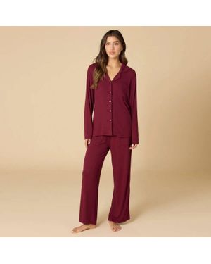 Softies Aria- Slim Notch Collar Pajama Set - Red