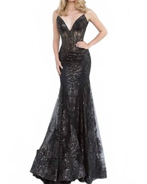 Jovani Glitter Mermaid Gown - Black