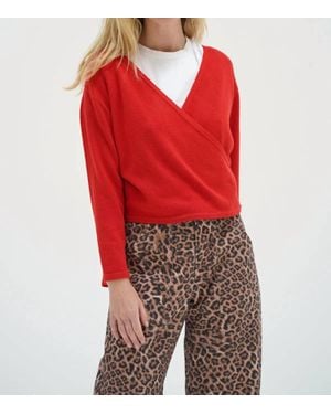LNA Amira V Neck Sweater - Red