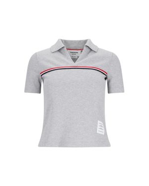 Thom Browne Three Stripes Knit Polo - Gray