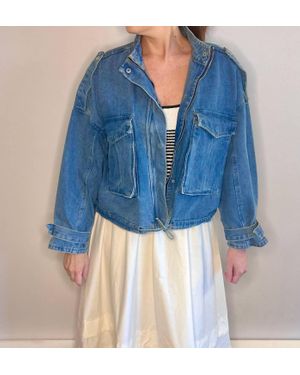 Veveret Aviator Denim Utility Jacket - Blue