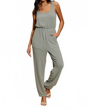 Endless Blu. Side Pockets And Elastic Waist Jumpsuit - Green