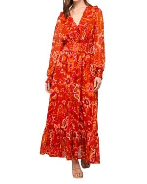 Fate Lurex Chiffon Ruffle Dress - Red
