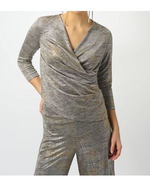Joseph Ribkoff Foiled Knit Faux Wrap Top - Gray