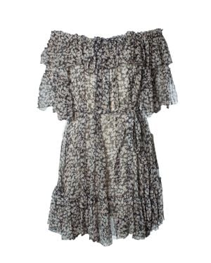 Zimmermann Prima Cherry Off Shoulder Frill Dress - Gray