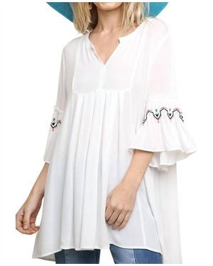 Umgee Embroidered Bell Sleeve Tunic Top - White