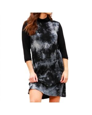 French Kyss Marble Wash Turtleneck Dress - Black