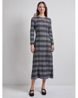 Misook Fit & Flare Tweed Knit Maxi Dress - Gray
