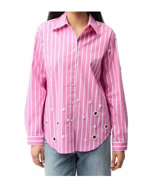 Joseph Ribkoff Stripe Embellished Button-Down Boxy Shirt - Pink