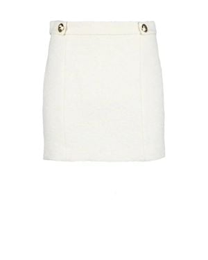 Patrizia Pepe Button Mixed Fabric Mini Skirt - White