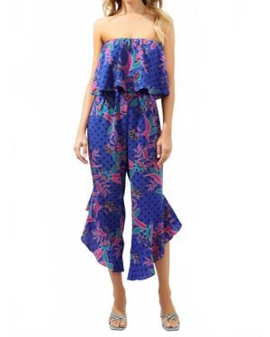 Sugarlips Rayanne Lanah Strapless Ruffle Jumpsuit - Blue