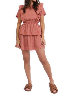 Line & Dot Ruffle Dress - Red