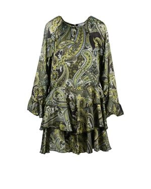 Marella Intricate Paisley Short Dress With Flared Sleeves - Green