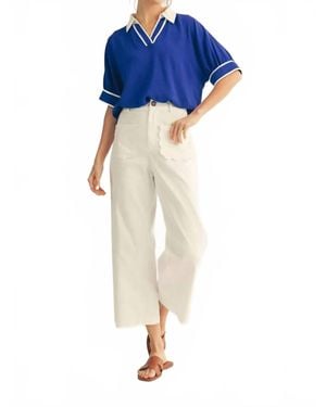 Jodifil Scalloped Pocket Wide-Leg Crop Pants - Blue