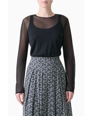 Akris Sheer Overlay Silk Sweater Tank - Black