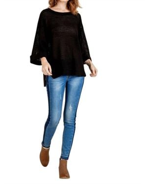 Umgee High Low 3/4 Sleeve Waffle Knit Top - Black