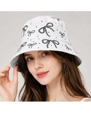 Fashnzfab Bling Studded Bow Pattern Bucket Hat - Black