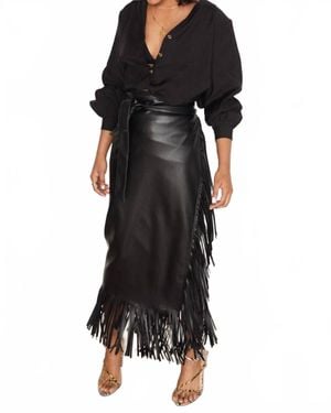 Never Fully Dressed Vegan Leather Fringe Jaspre Skirt - Black