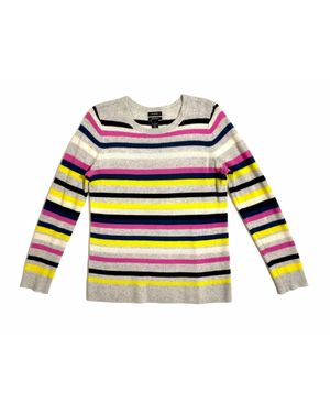 Halogen® Cashmere Sweater Crew Neck Striped Lightweight Pullove - Yellow