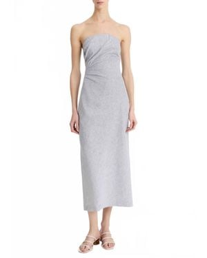 Vince Ticking Stripe Drape Front Strapless Dress - Multicolor