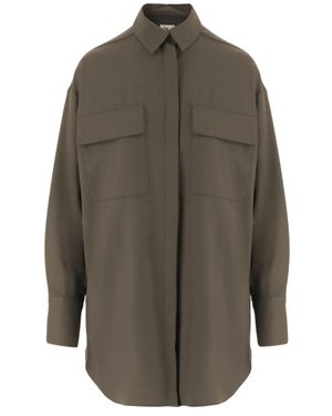Ql2 Stretch Wool-Blend Shirt With Hidden Button Closure - Gray