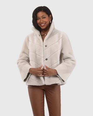 Gorski Reversible Merino Shearling Lamb Chevron Jacket With Horizontal Bottom - Natural