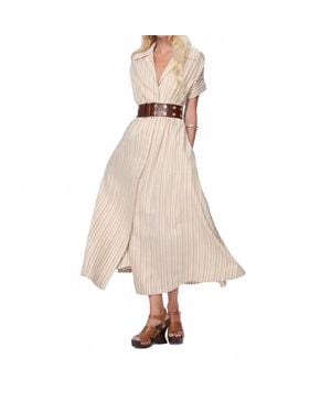 Theo the Label Astraea Lurex Belted Maxi Dress - Natural