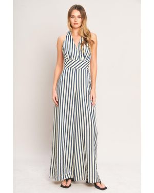 TRUEDAMES Nautical Breeze Stripe Woven Jumpsuit - White