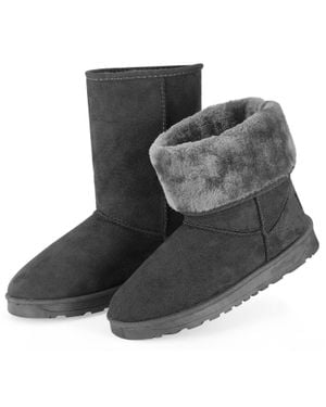 Global Bazaar Ladies Snow Boots Waterproof Faux Suede Mid-Calf Boots Fur Warm Lining Shoes - Black