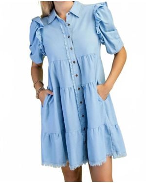 Gigio Linen Button Up Shirt Dress - Blue