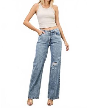 Saige Denim Mid Rise Relaxed Straight Jeans - Blue