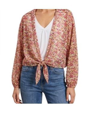 Jade By Jane Waist Adjustable Tie Puff Sleeve Blouse - Red