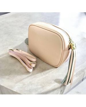 Cadenza Italy Leather Camera Style Crossbody Bag - Natural