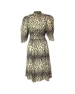 Sea Leopard Print Midi Puffed Sleeve Dress - Green