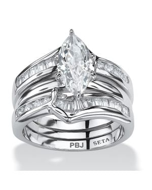 Palmbeach Jewelry 3.57 Cttw. Cubic Zirconia Platinum-Plated 2 Piece Bridal Ring Set - Metallic