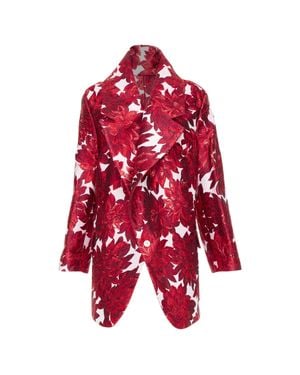 Comme des Garçons Comme Des Garcons Floral Brocade Single Button Trapeze Coat - Red