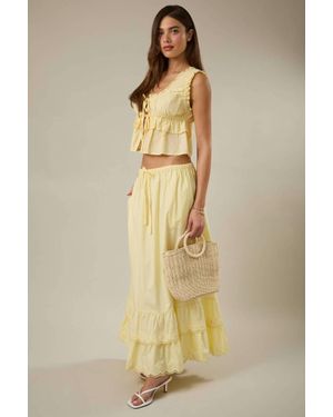 Sunday Edition Elastic Waist Embroidered Scallop Hem Tiered Maxi Skirt - Natural