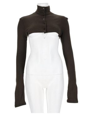 Alysi Military High Collar Button Virgin Wool Crop Top - Black