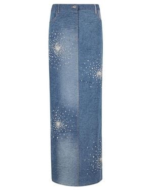 Des Phemmes Tie Dye Embroidered Denim Midi Skirt - Blue