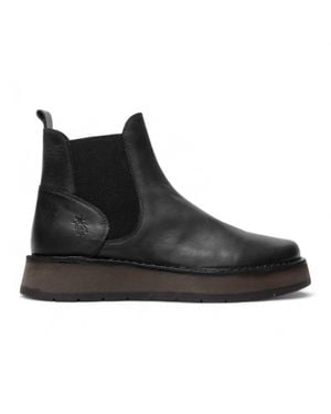 Fly London Rawi131 Chelsea Leather Ankle Pull-On Classic Comfort Boots - Black
